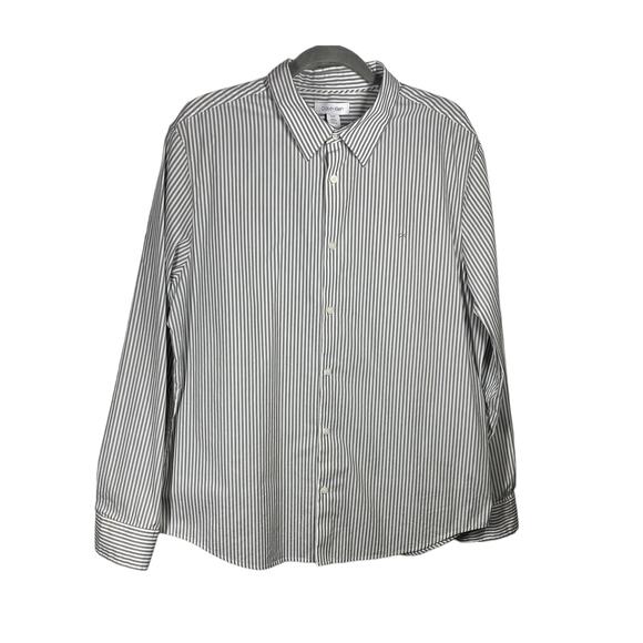 Calvin Klein Other - Calvin Klein Slim Fit Stretch Striped Button Down Shirt White Gray Sz XL